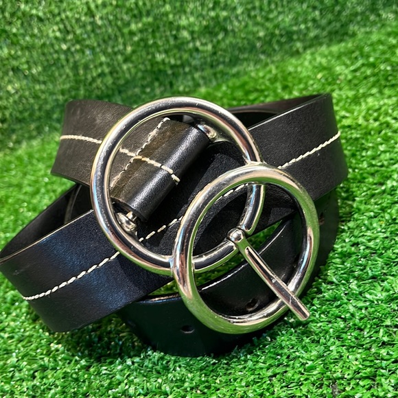 Olga Santini Accessories - Olga Santini Womens Black DOUBLE OO Leather Embroidered Belt